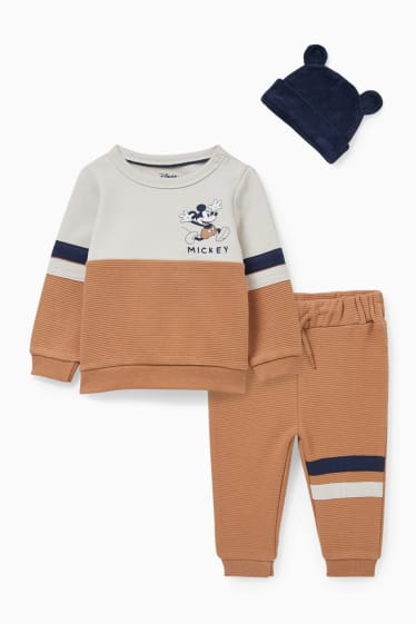 Babys - Micky Maus - Baby-Outfit - 3 teilig - beige / braun