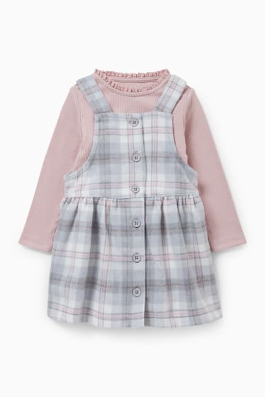 Baby: meisjes - Baby-outfit - 2-delig - grijs / roze