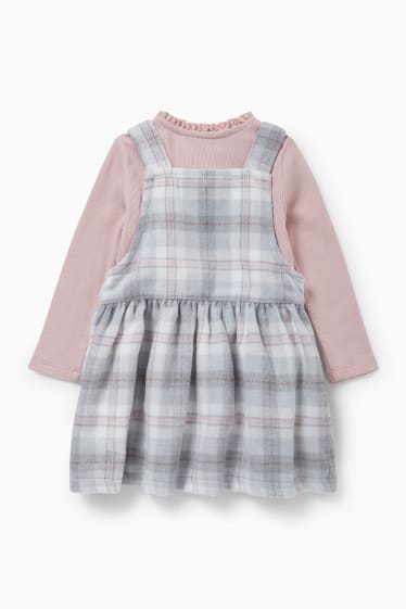Baby: meisjes - Baby-outfit - 2-delig - grijs / roze