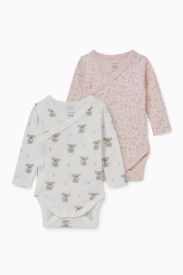 Babys - Set van 2 - wikkelrompertje - wit / roze