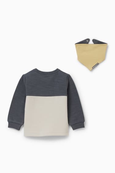Babys - Micky Maus - Set - Baby-Sweatshirt und Wende-Dreieckstuch - grau