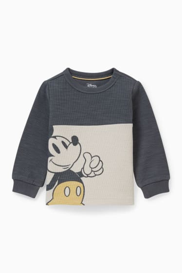 Babies - Mickey Mouse - set - baby sweatshirt and reversible triangular scarf - gray