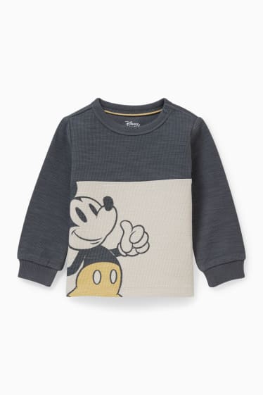 Bebeluși - băieți - Mickey Mouse - set - bluză de molton bebeluși și eșarfă triunghiulară reversibilă - gri