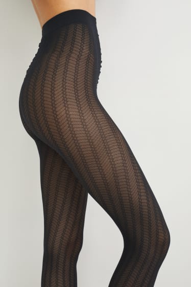 Damen - Feinstrumpfhose - 60 DEN - gemustert - schwarz