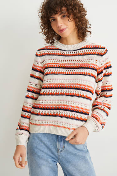 Women - Jumper - striped - light beige