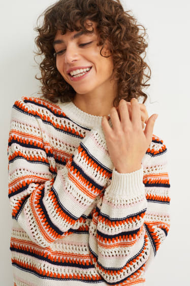 Women - Jumper - striped - light beige