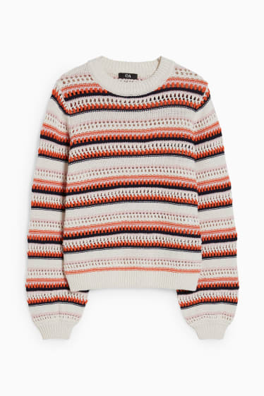 Women - Jumper - striped - light beige