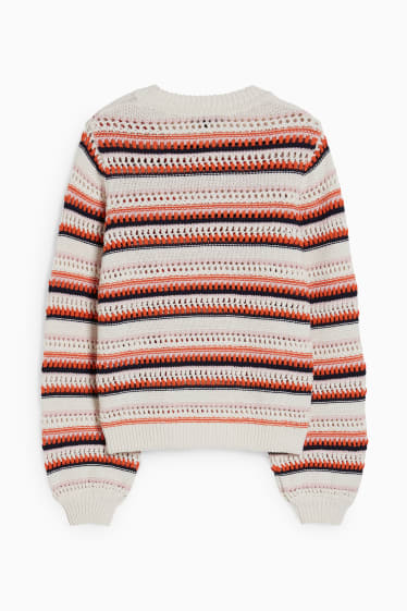 Women - Jumper - striped - light beige