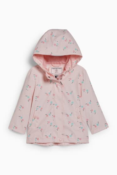 Bébés - Veste bébé à capuche - imperméable - motif floral - rose