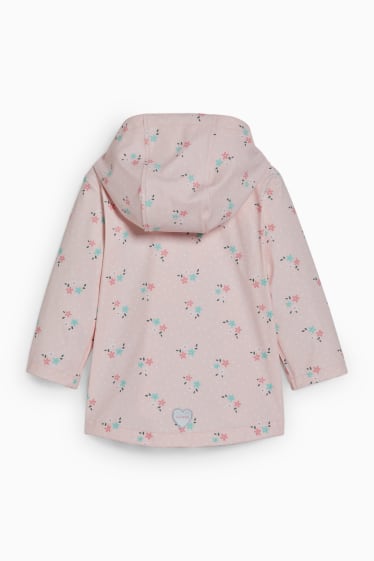 Bébés - Veste bébé à capuche - imperméable - motif floral - rose