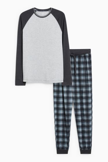 Herren - Pyjama - blau  / schwarz
