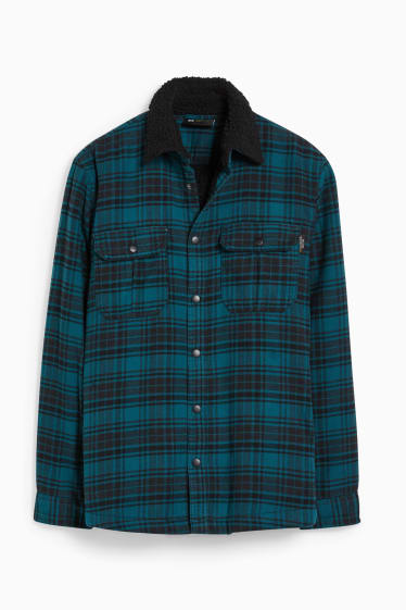Men - Flannel shirt jacket - THERMOLITE® - check - turquoise / black