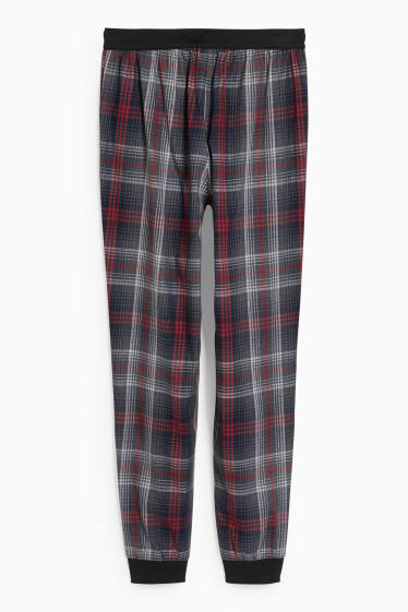Pánské - Pyžamové kalhoty - kostkované - červená/černá