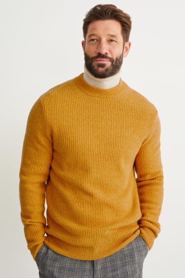 Mężczyźni - Sweter - miks wełniany - żółty