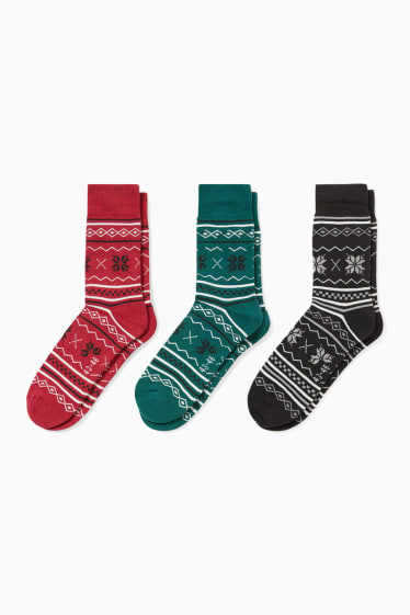 Hombre - Pack de 3 - calcetines navideños con dibujo - copos de nieve - multicolor