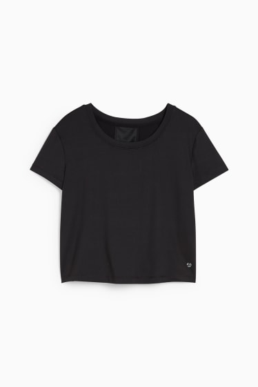 Dames - Kort sportshirt - fitness - 4 Way Stretch - zwart