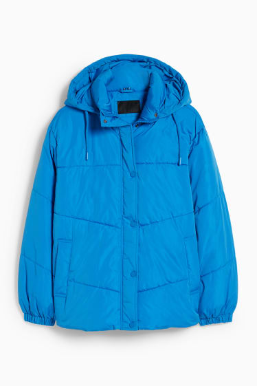 Dámské - Prošívaná bunda s kapucí - modrá