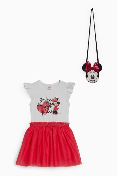 Kinderen: meisjes - Minnie Mouse - set - jurk en tas - 2-delig - fuchsiarood