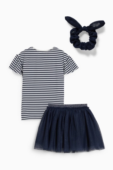 Enfants filles - Minnie Mouse - ensemble - haut à manches courtes, jupe et chouchou - bleu foncé / blanc