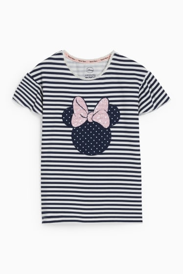 Enfants filles - Minnie Mouse - ensemble - haut à manches courtes, jupe et chouchou - bleu foncé / blanc