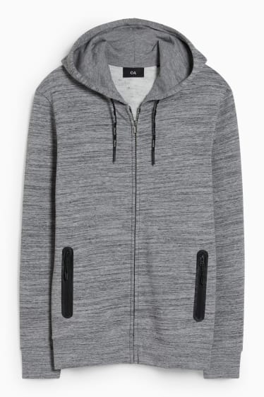 Hommes - Sweat zippé à capuche - gris chiné