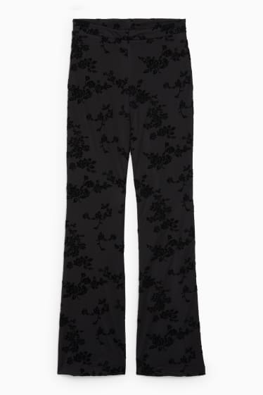 Damen - CLOCKHOUSE - Jersey-Hose - Flared - geblümt - schwarz