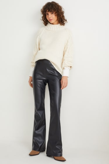 Women - Trousers - high waist - flared - faux leather - black