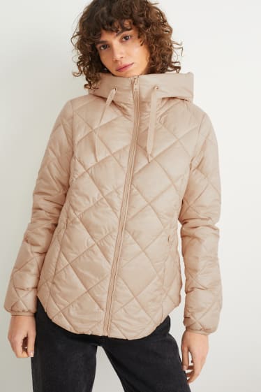 Damen - Steppjacke mit Kapuze - beige