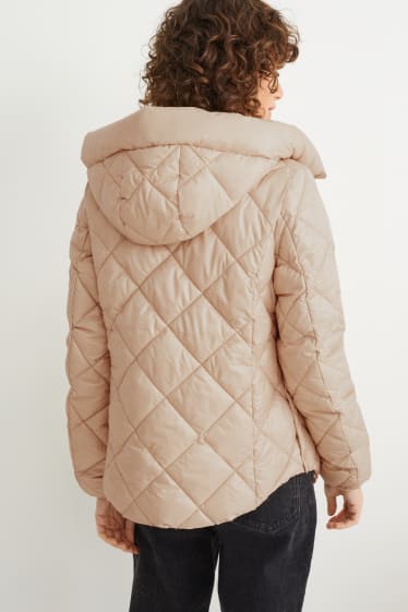 Damen - Steppjacke mit Kapuze - beige