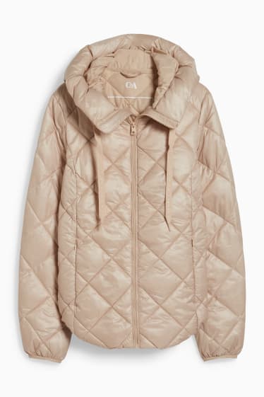 Damen - Steppjacke mit Kapuze - beige