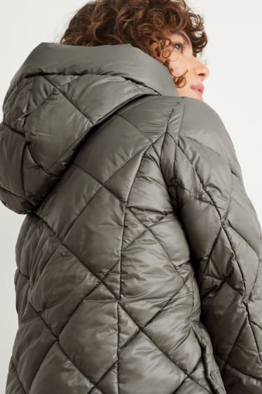 Damen - Steppjacke mit Kapuze - dunkelgrau