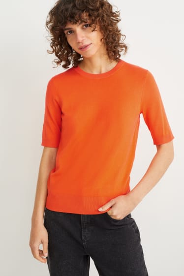 Femmes - Pull de maille basique - orange foncé