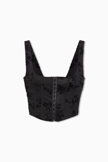 Dames - CLOCKHOUSE - crop top - gebloemd - zwart