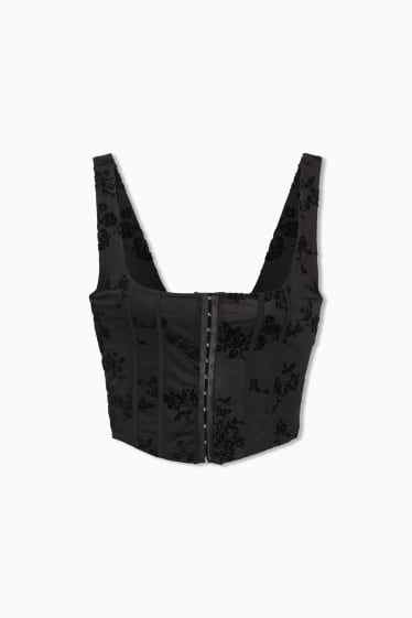 Tieners & jongvolwassenen - CLOCKHOUSE - crop top - gebloemd - zwart