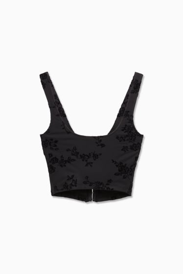 Dames - CLOCKHOUSE - crop top - gebloemd - zwart