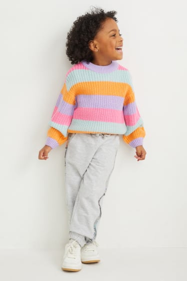 Dětské - Teplákové kalhoty - s lesklou aplikací - světle šedá-žíhaná