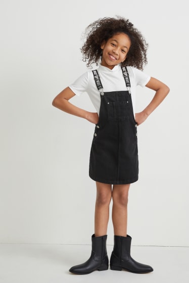 Niños: niñas - Set - pichi vaquero y camiseta de manga corta - 2 piezas - vaqueros - gris oscuro