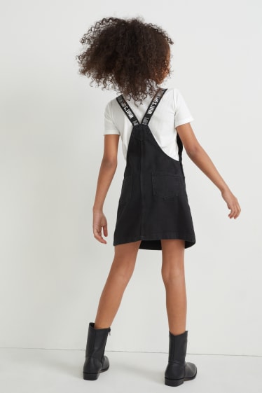 Niños: niñas - Set - pichi vaquero y camiseta de manga corta - 2 piezas - vaqueros - gris oscuro