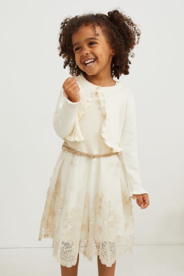 Kinder - Kleid mit Gürtel - festlich - cremeweiß