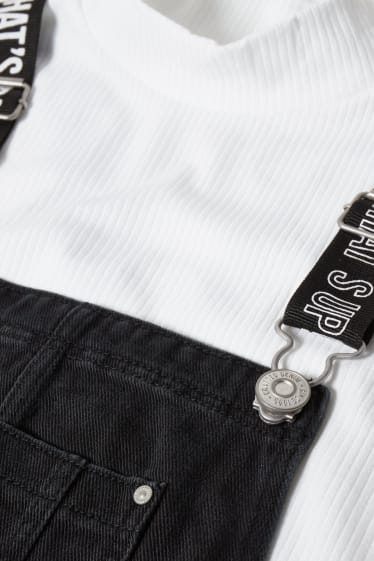 Niños: niñas - Set - pichi vaquero y camiseta de manga corta - 2 piezas - vaqueros - gris oscuro