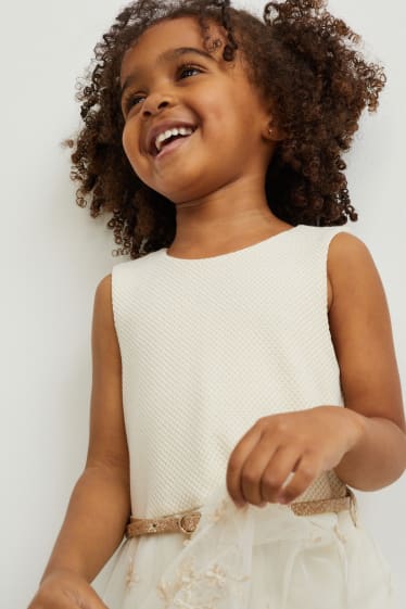 Kinderen: meisjes - Jurk met riem - feestelijk - crème wit