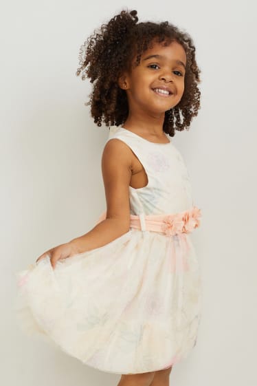 Kinder - Kleid mit Gürtel - festlich - geblümt - cremeweiss
