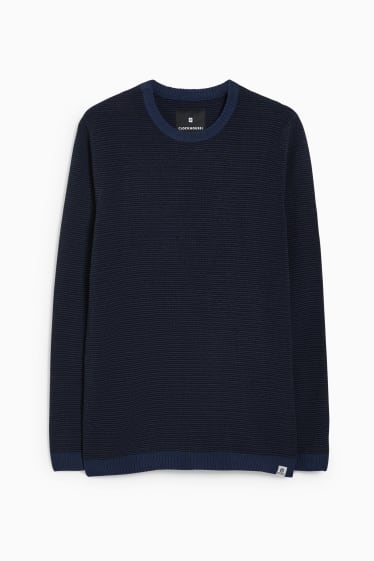 Mężczyźni - CLOCKHOUSE - sweter z szenili - ciemnoniebieski