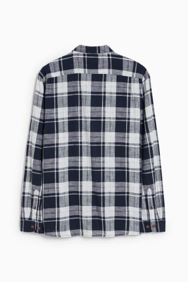 Uomo - Camicia - regular fit - collo all'italiana - a quadretti - blu scuro