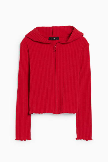 Kinder Mädchen - Strickjacke mit Kapuze - rot