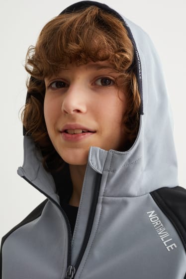 Children - Softshell jacket with hood - gray / black