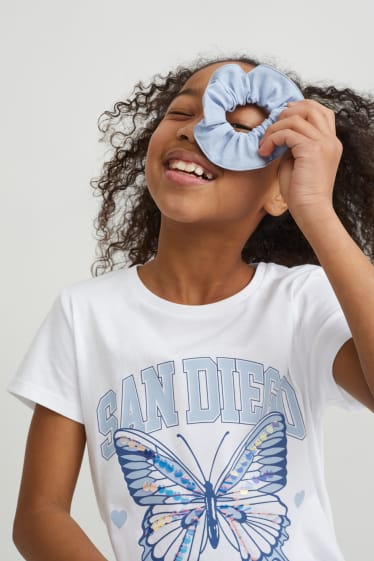 Kinder Mädchen - Set - Kurzarmshirt und Scrunchie - 2 teilig - weiss
