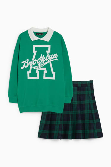 Bambine - Set - felpa e gonna - 2 pezzi - verde