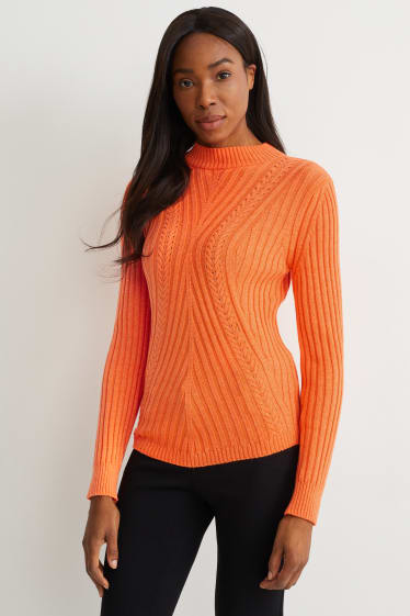 Kobiety - Sweter - wzór w warkocze - ciemnopomarańczowy