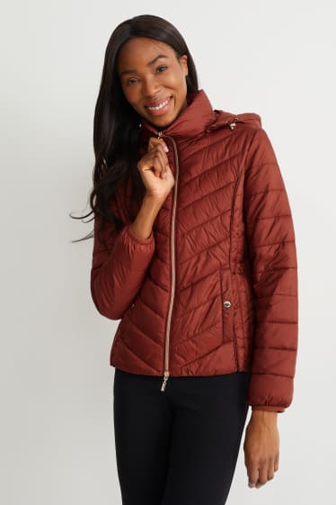 Women - Quilted jacket with hood - BIONIC-FINISH®ECO - recycled - dark red